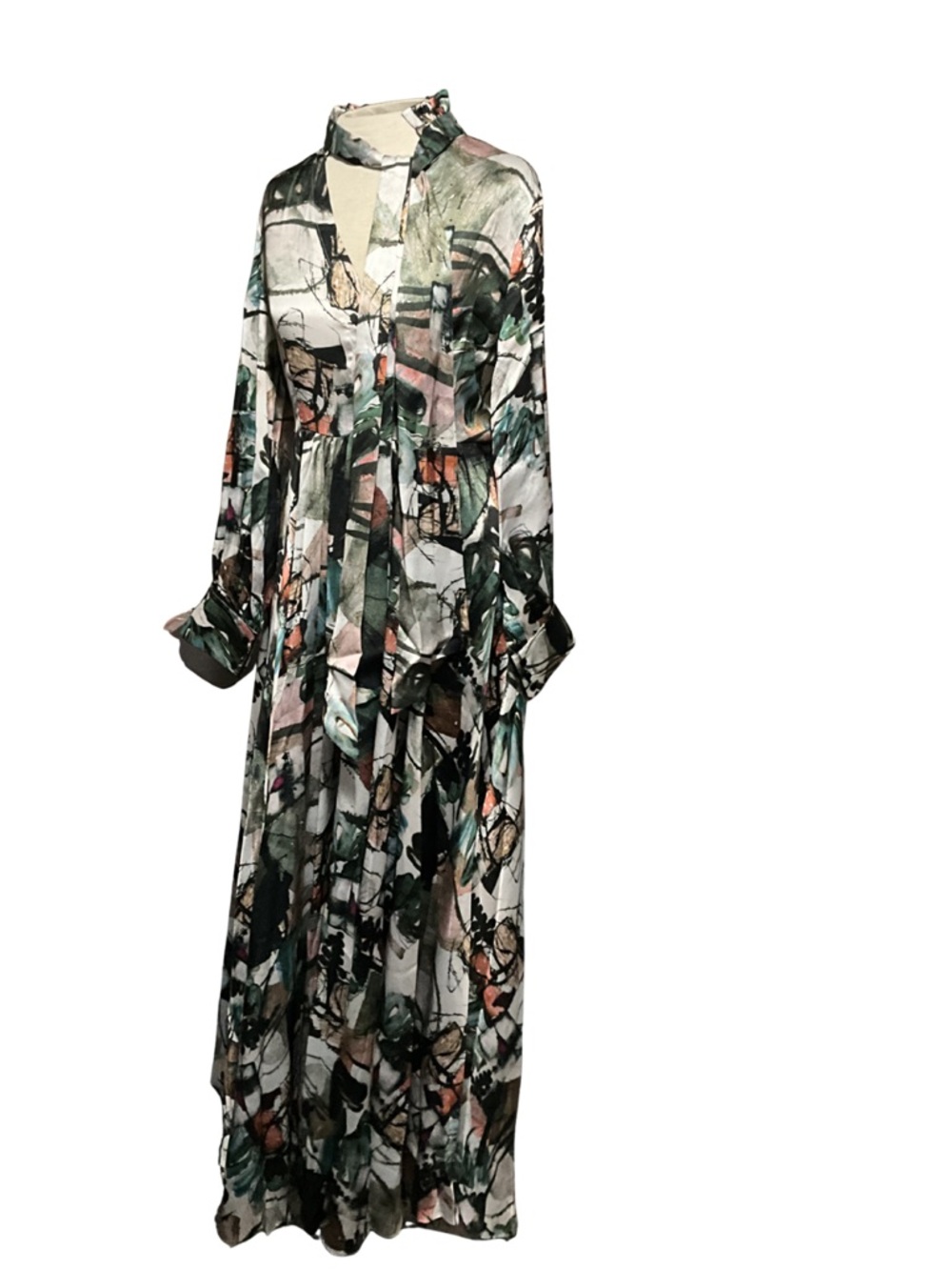 Abstract Watercolor Maxi Dress wearable art Boho Wedding Guest NWT Small resort - Picture 2 of 11
